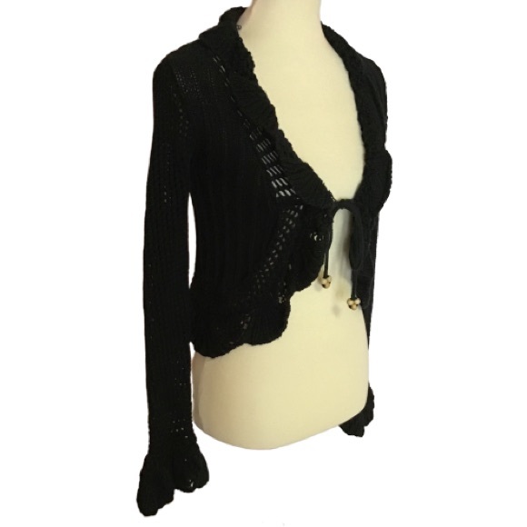 Authentic Original Vintage Style Sweaters - Y2K retro gothic black crochet bell sleeve sweater